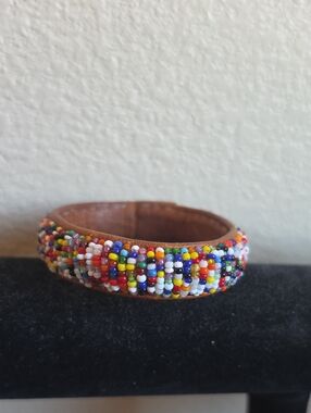 Handmade Multicolor Seed Bead Wood Bangle